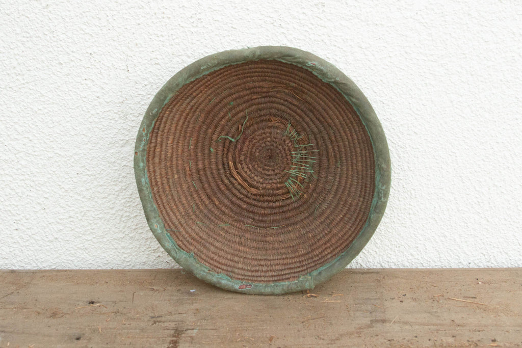 Rustic Coiled Basket with Textile Rim (Trade)