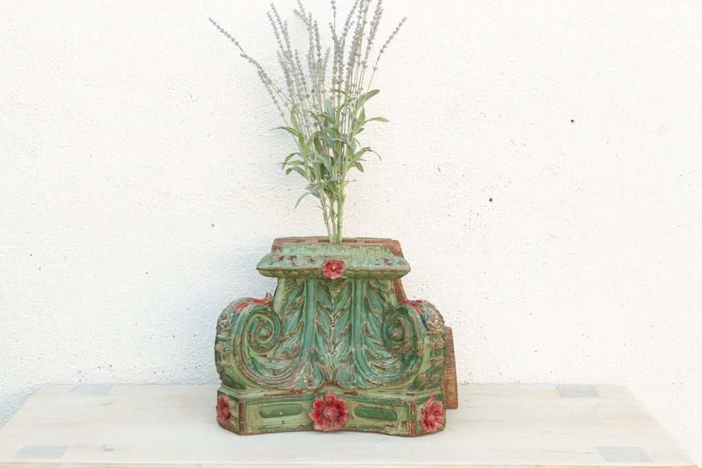 Large Heavily Carved Floral Teak Capital (Trade)