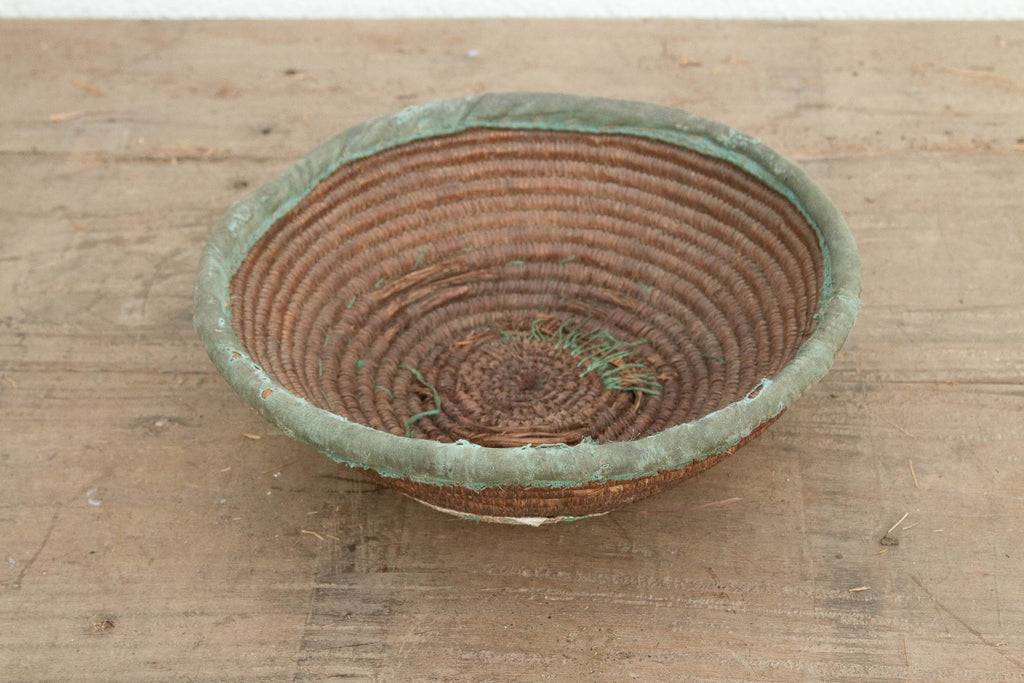 Rustic Coiled Basket with Textile Rim (Trade)