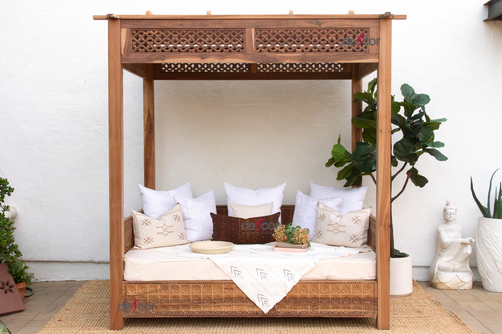 Carved Floral Jali Canopy Sanctuary Daybed