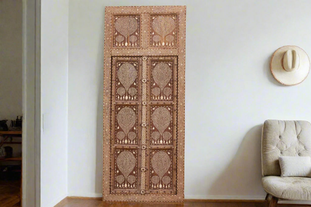 Antique Anglo-Indian Tree of Life & Bird Inlay Door