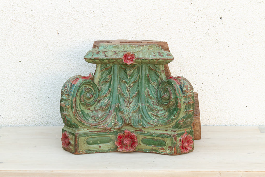 Large Heavily Carved Floral Teak Capital (Trade)