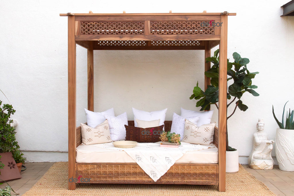 Carved Floral Jali Canopy Sanctuary Daybed