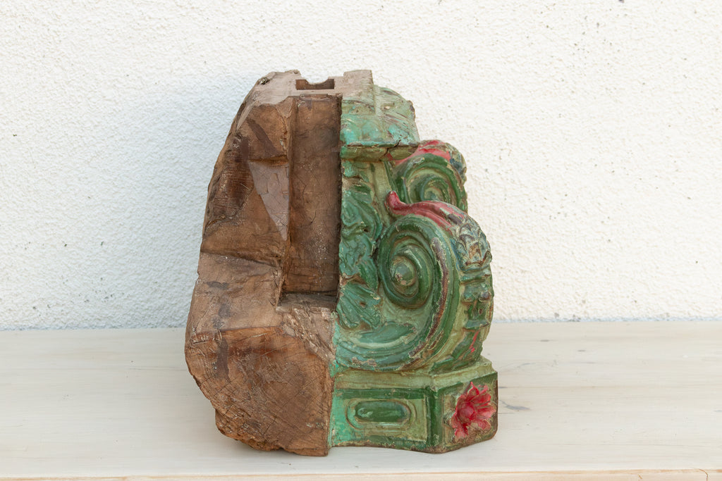 Large Heavily Carved Floral Teak Capital (Trade)