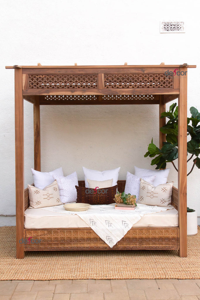 Carved Floral Jali Canopy Sanctuary Daybed
