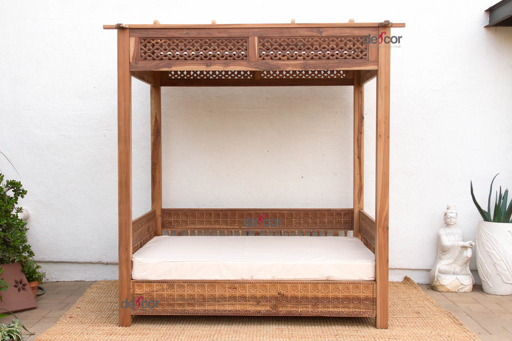 Carved Floral Jali Canopy Sanctuary Daybed