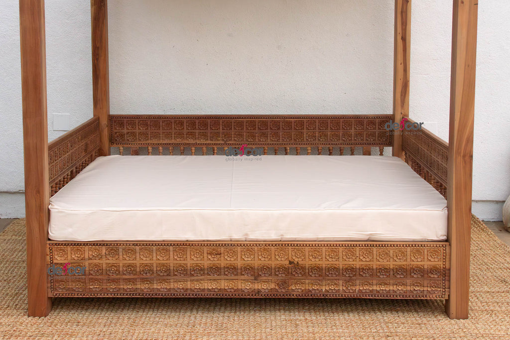 Carved Floral Jali Canopy Sanctuary Daybed