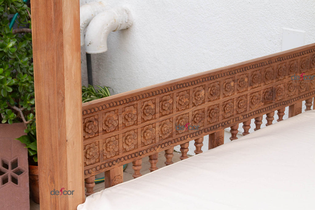 Carved Floral Jali Canopy Sanctuary Daybed