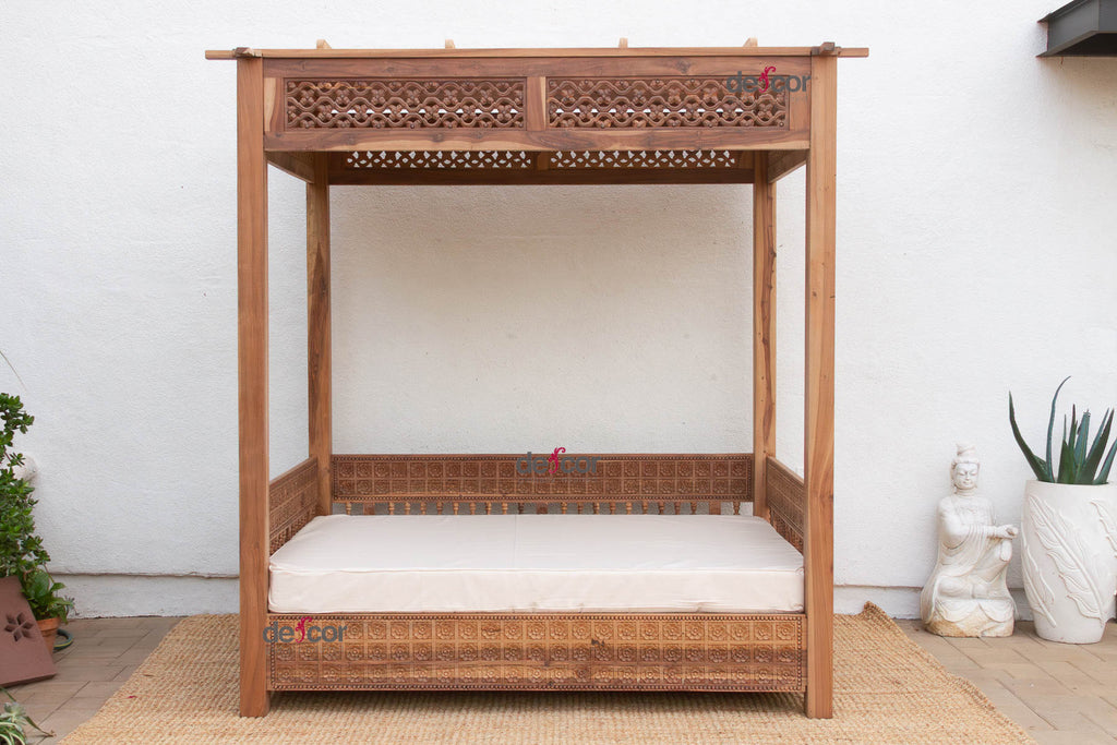 Carved Floral Jali Canopy Sanctuary Daybed