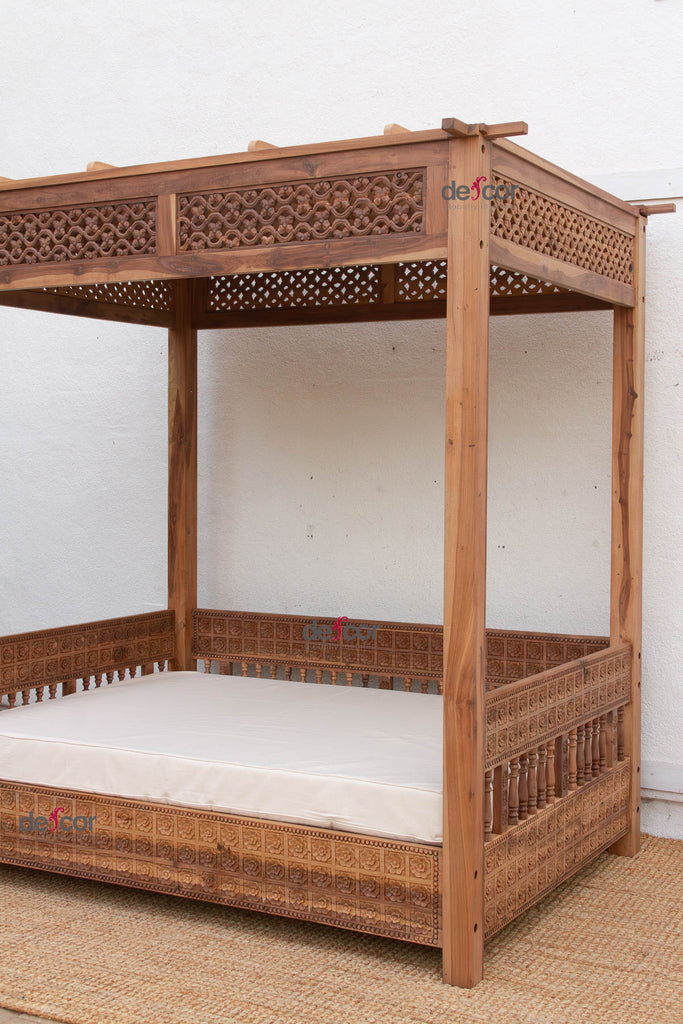 Carved Floral Jali Canopy Sanctuary Daybed