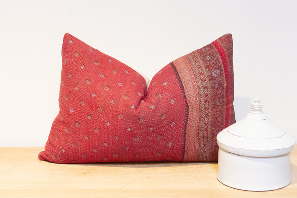 Crimson Hand-Stitched Pillow Cover