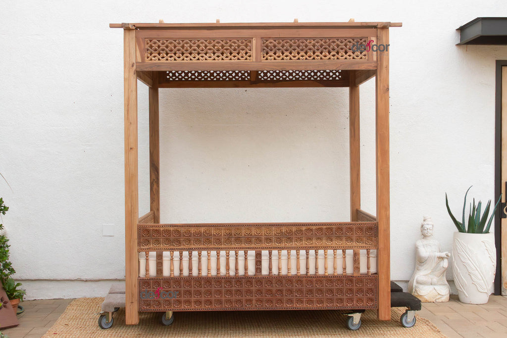 Carved Floral Jali Canopy Sanctuary Daybed