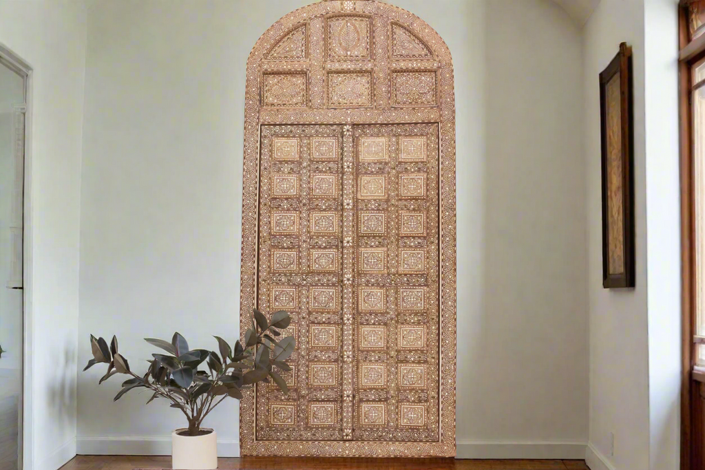 Museum Quality Antique Indian Arch Top Inlay Door (Trade)