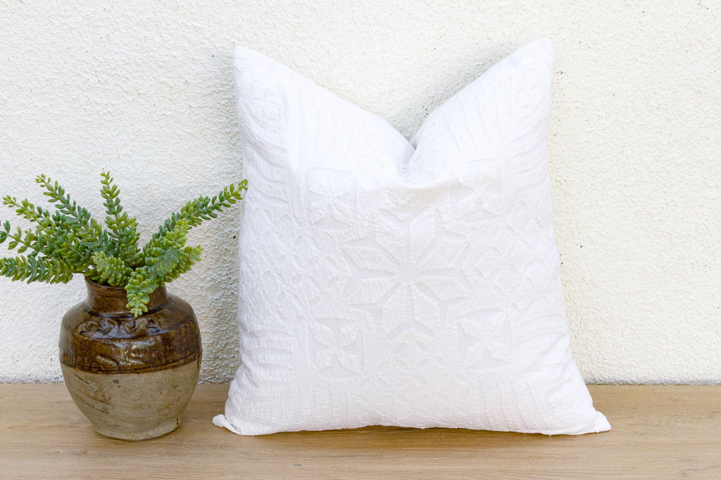 Udaipur Bloom White Applique Pillow Cover