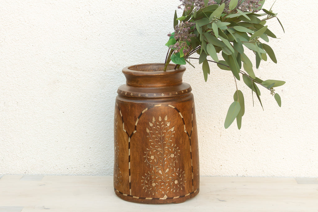 Tall Antique Inlay Medallion Pot