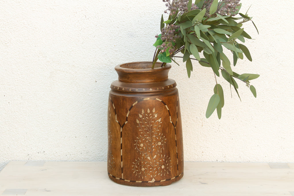 Tall Antique Inlay Medallion Pot