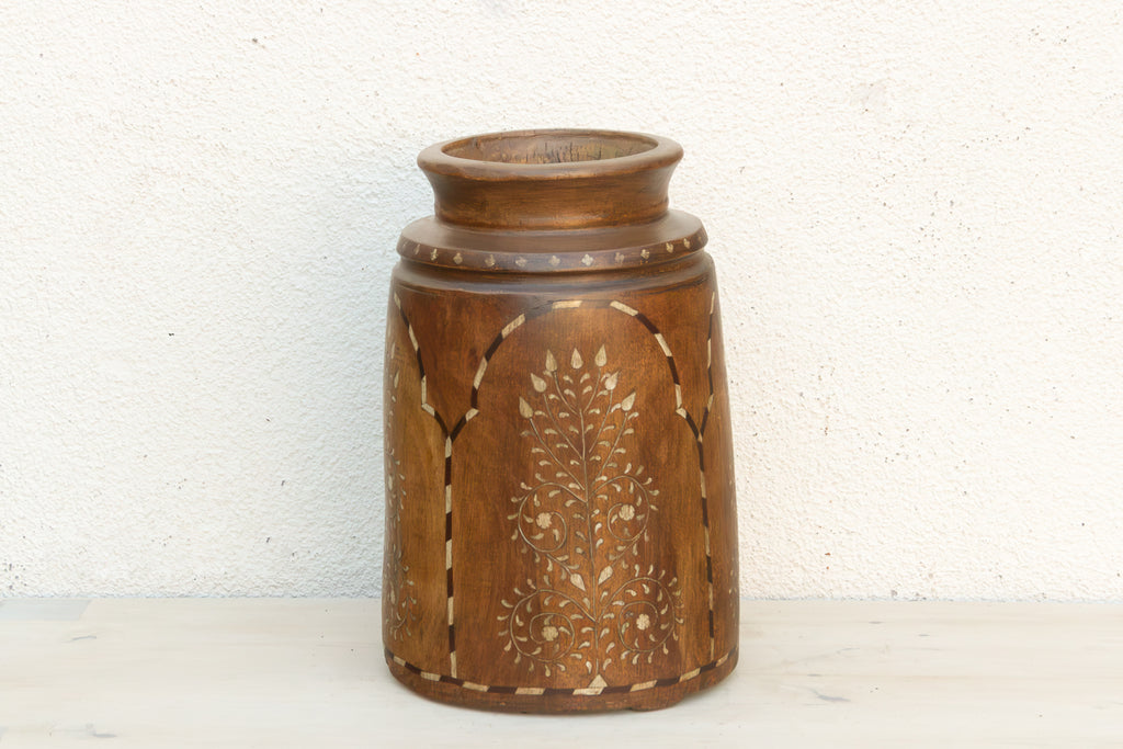 Tall Antique Inlay Medallion Pot