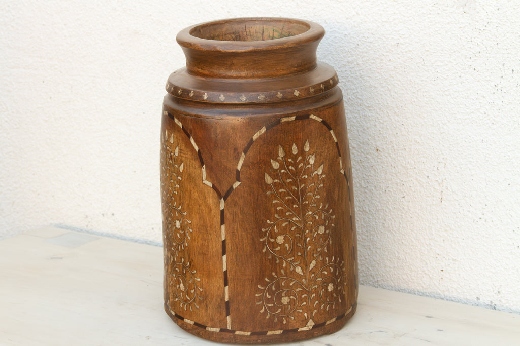 Tall Antique Inlay Medallion Pot