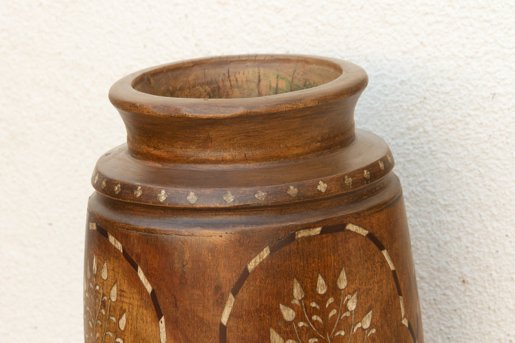 Tall Antique Inlay Medallion Pot