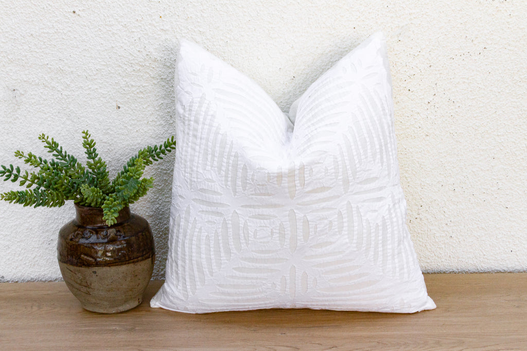 Nomad's White Applique Pillow Cover