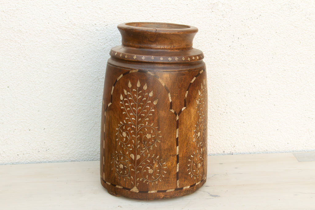 Tall Antique Inlay Medallion Pot