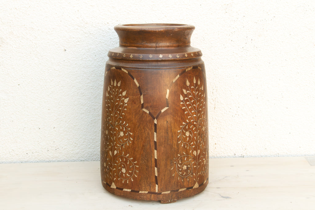 Tall Antique Inlay Medallion Pot