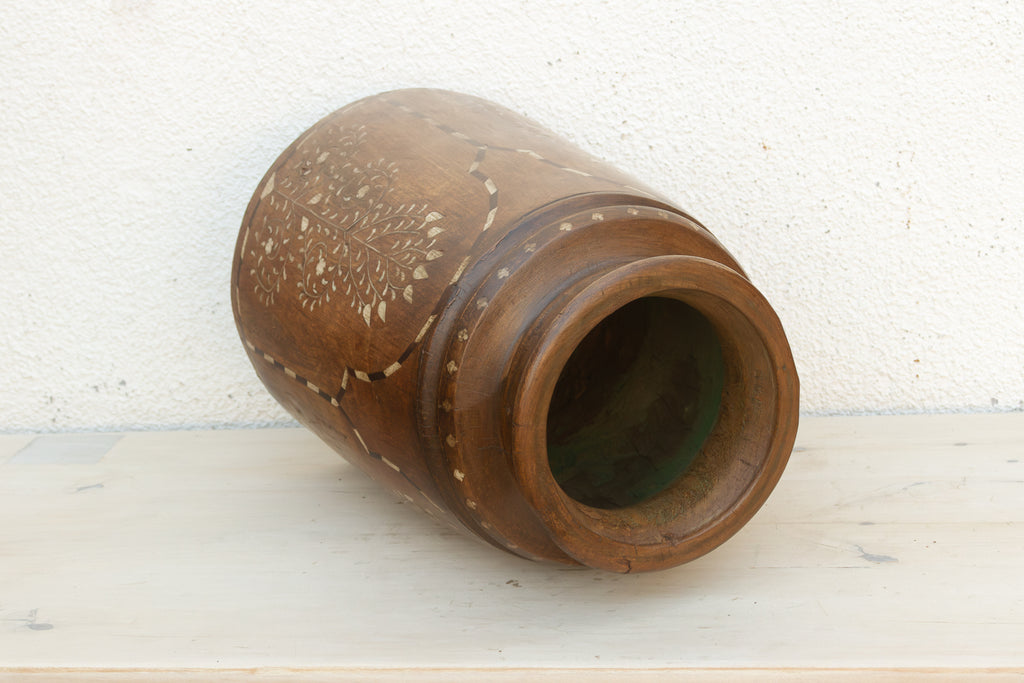 Tall Antique Inlay Medallion Pot