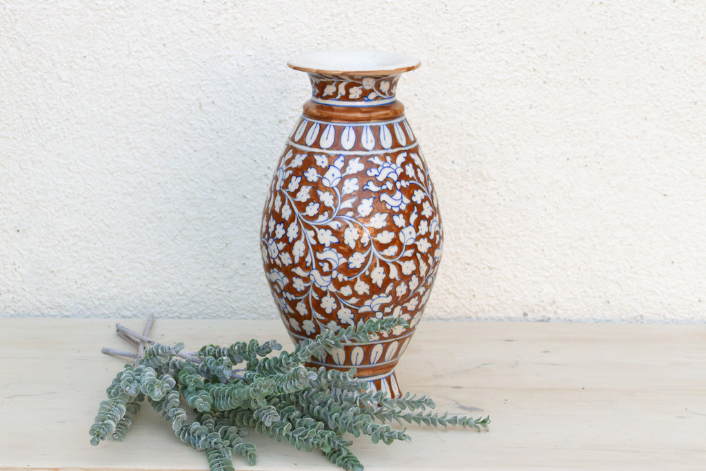 Elegant Rust & Blue Floral Vase