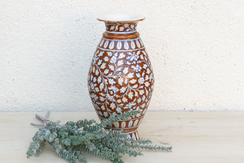 Elegant Rust & Blue Floral Vase