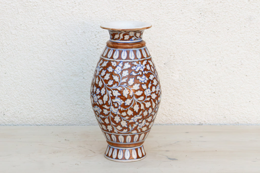 Elegant Rust & Blue Floral Vase