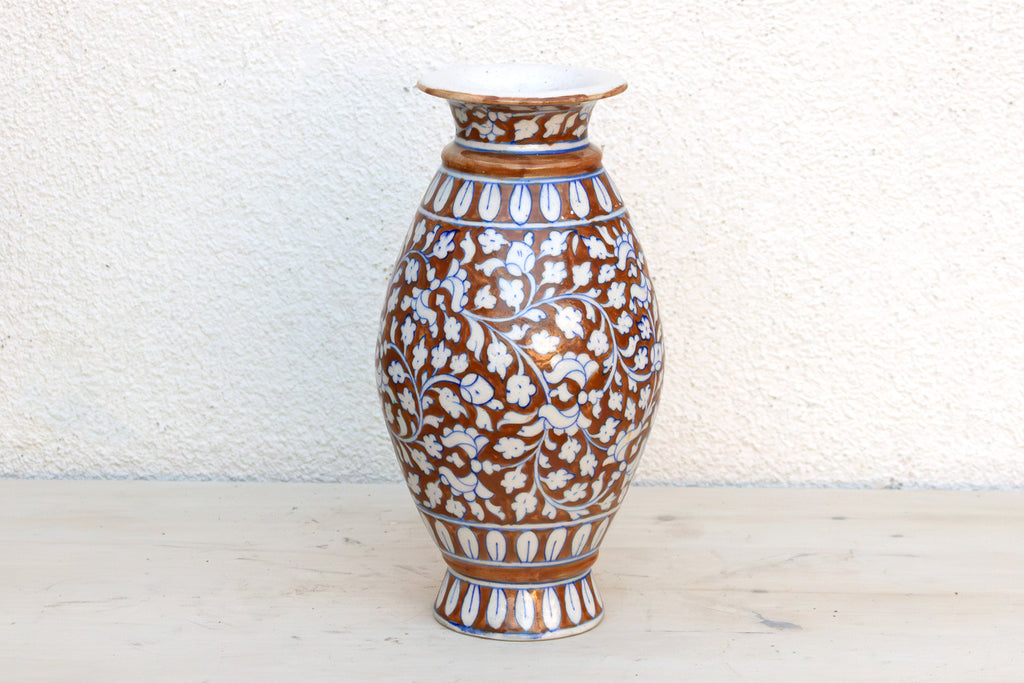 Elegant Rust & Blue Floral Vase