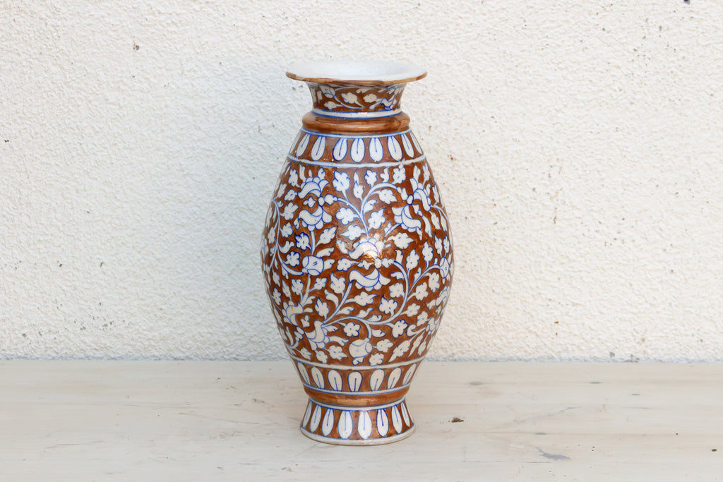 Elegant Rust & Blue Floral Vase