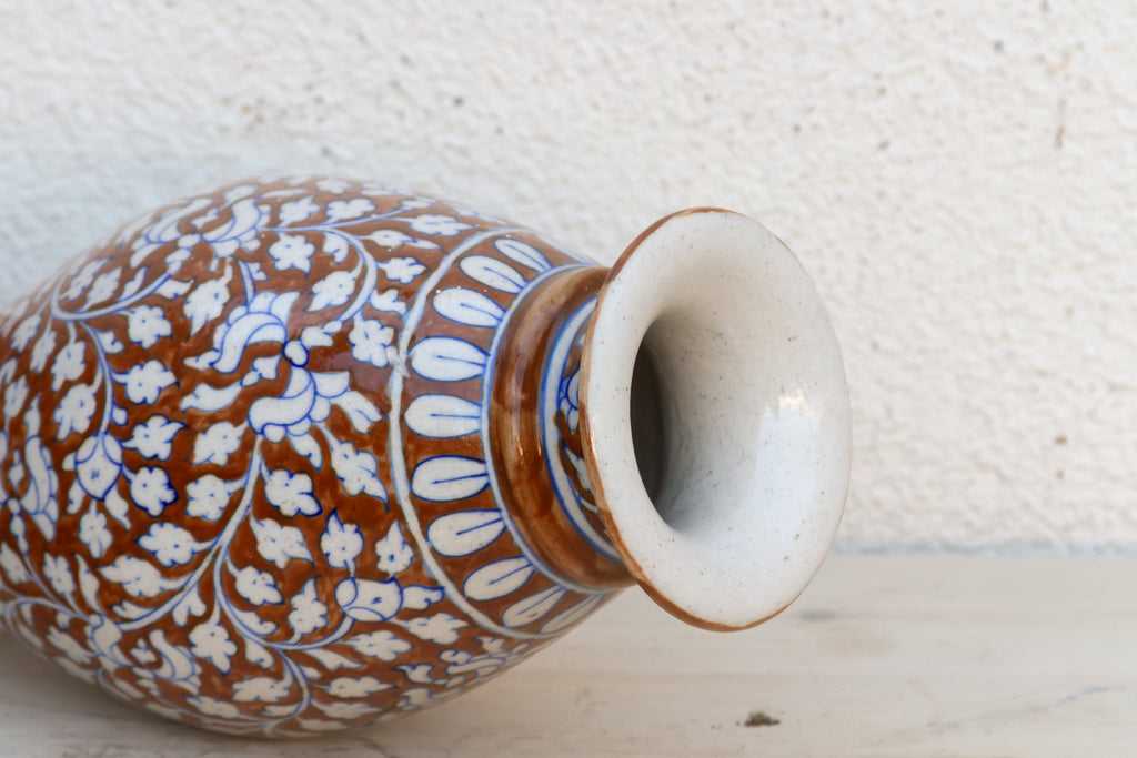Elegant Rust & Blue Floral Vase