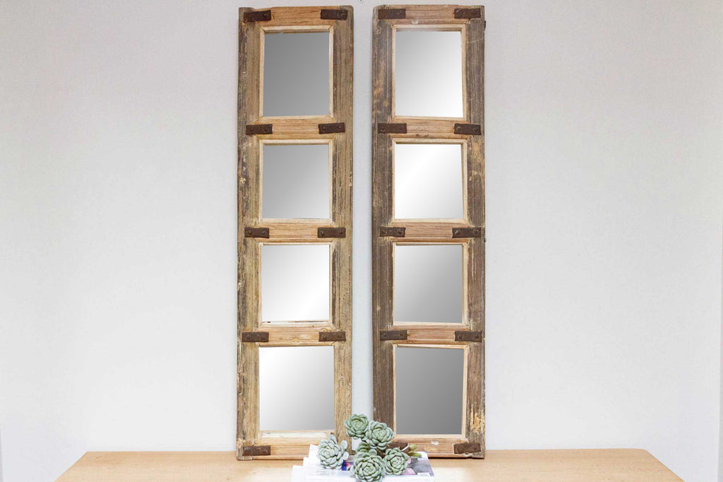 Pair of Antique Farmhouse Teak Door Mirrors