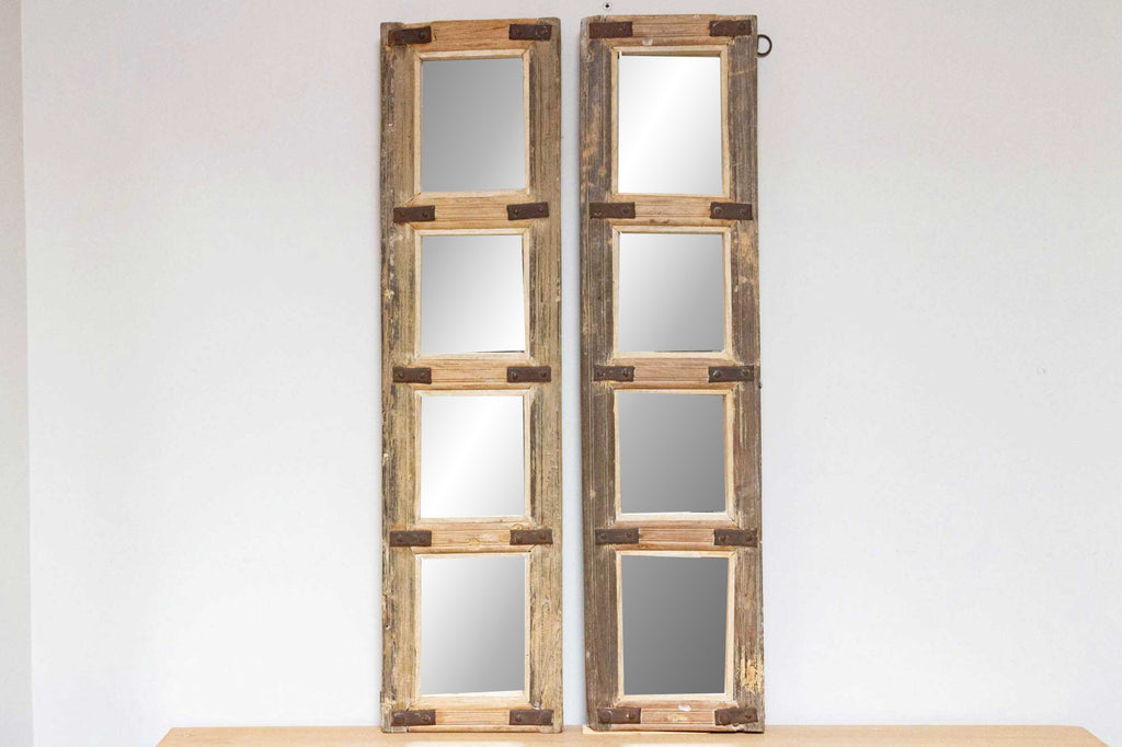 Pair of Antique Farmhouse Teak Door Mirrors