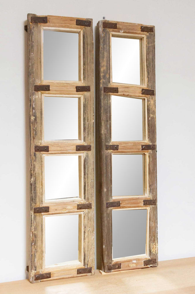 Pair of Antique Farmhouse Teak Door Mirrors
