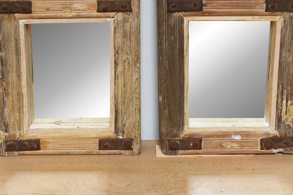 Pair of Antique Farmhouse Teak Door Mirrors
