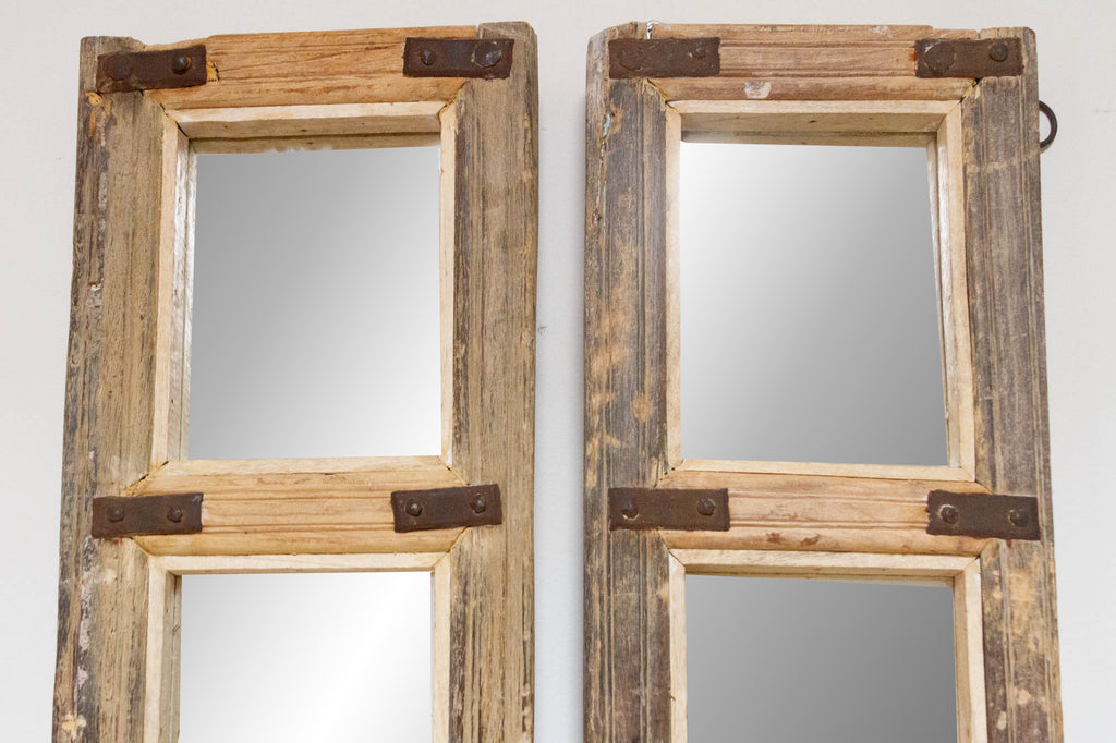 Pair of Antique Farmhouse Teak Door Mirrors