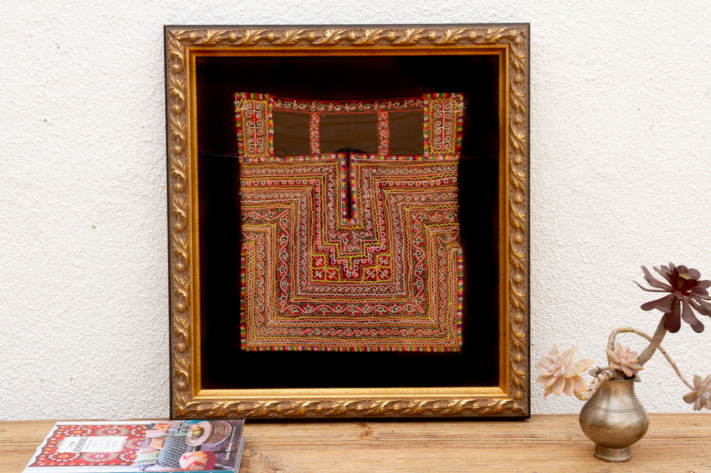 Ornate Framed Hmong Ethnic Textile Panel