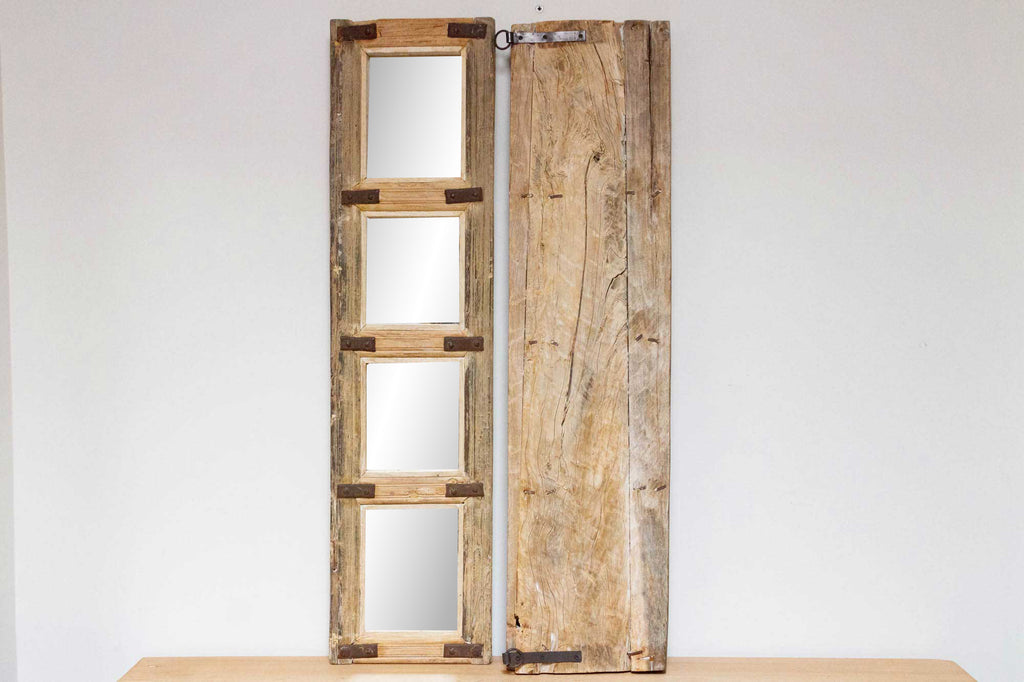 Pair of Antique Farmhouse Teak Door Mirrors (Trade)
