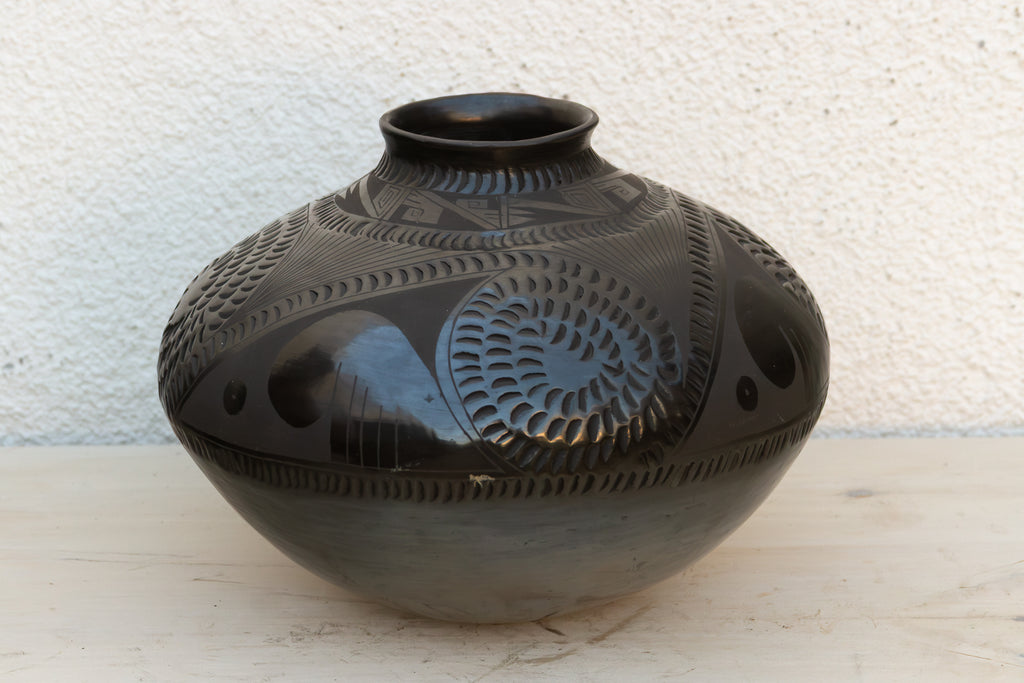 Engraved Black Clay Mata Ortiz Olla