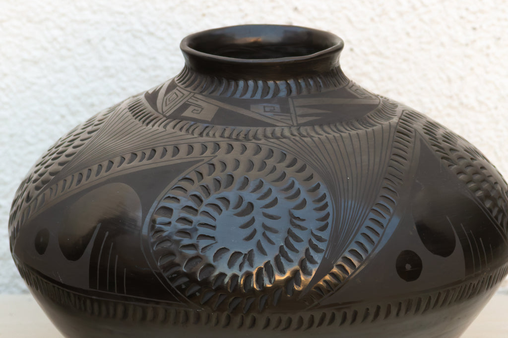 Engraved Black Clay Mata Ortiz Olla