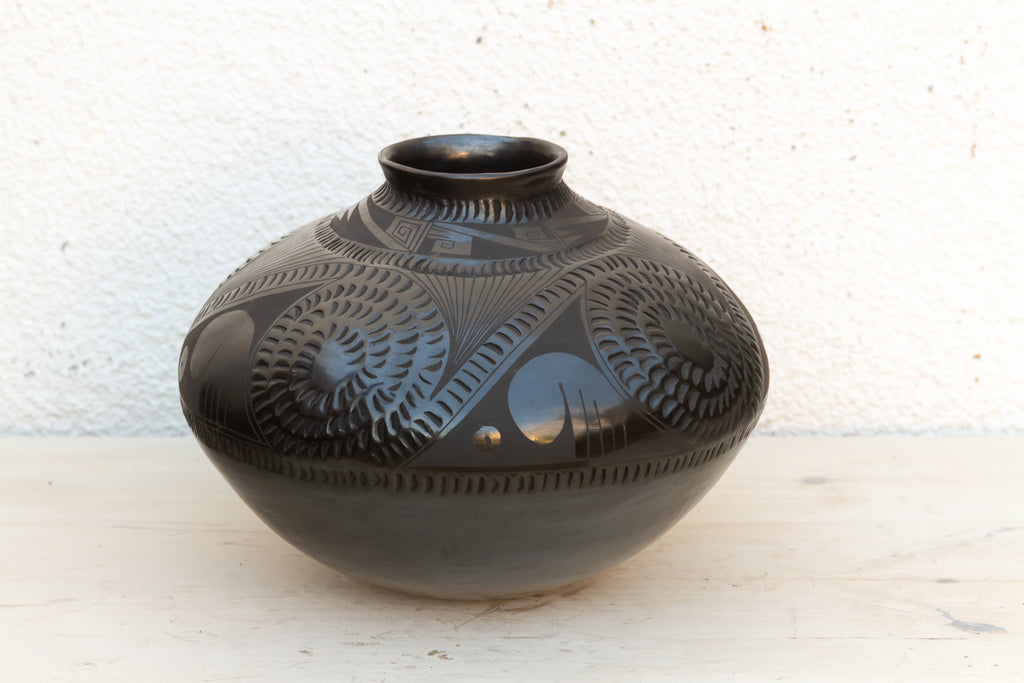 Engraved Black Clay Mata Ortiz Olla