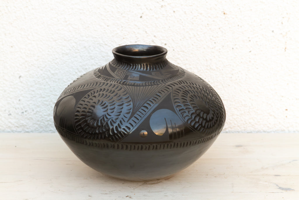 Engraved Black Clay Mata Ortiz Olla