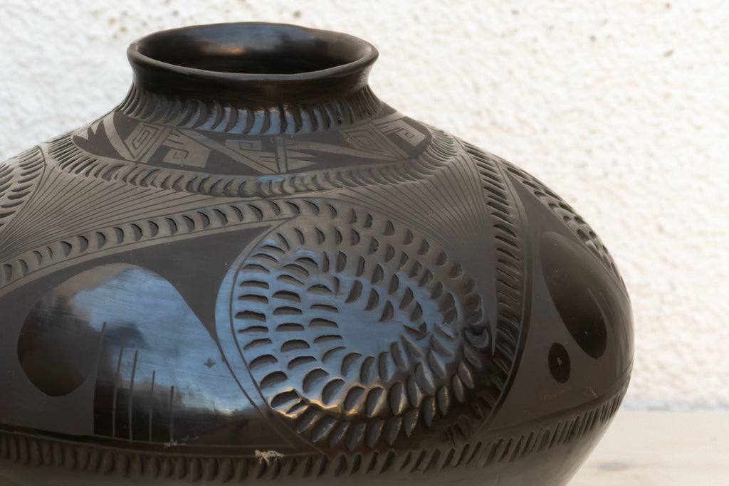 Engraved Black Clay Mata Ortiz Olla
