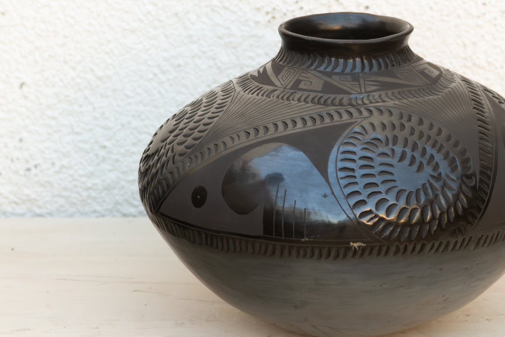 Engraved Black Clay Mata Ortiz Olla
