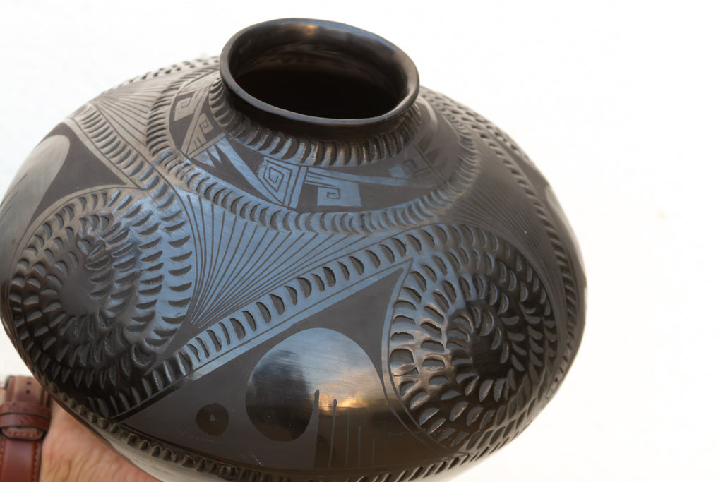 Engraved Black Clay Mata Ortiz Olla