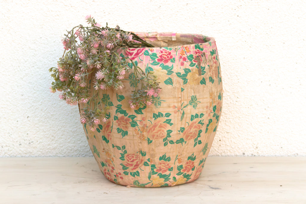 Weathered Rose Paper Mache Basket