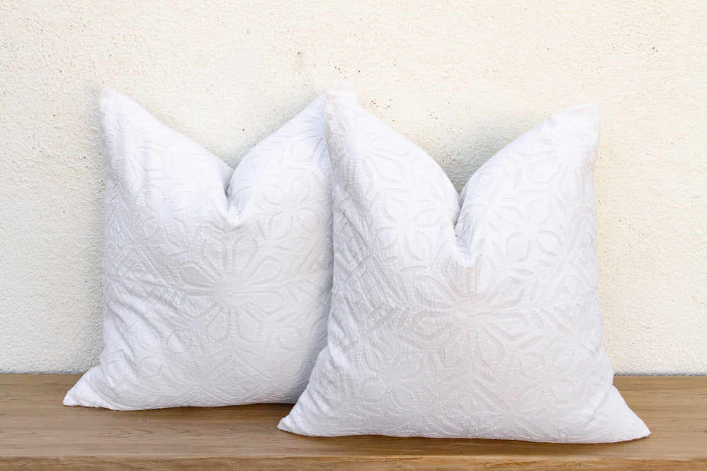Mandala Blanca, Pair of Appliqué Pillow Covers