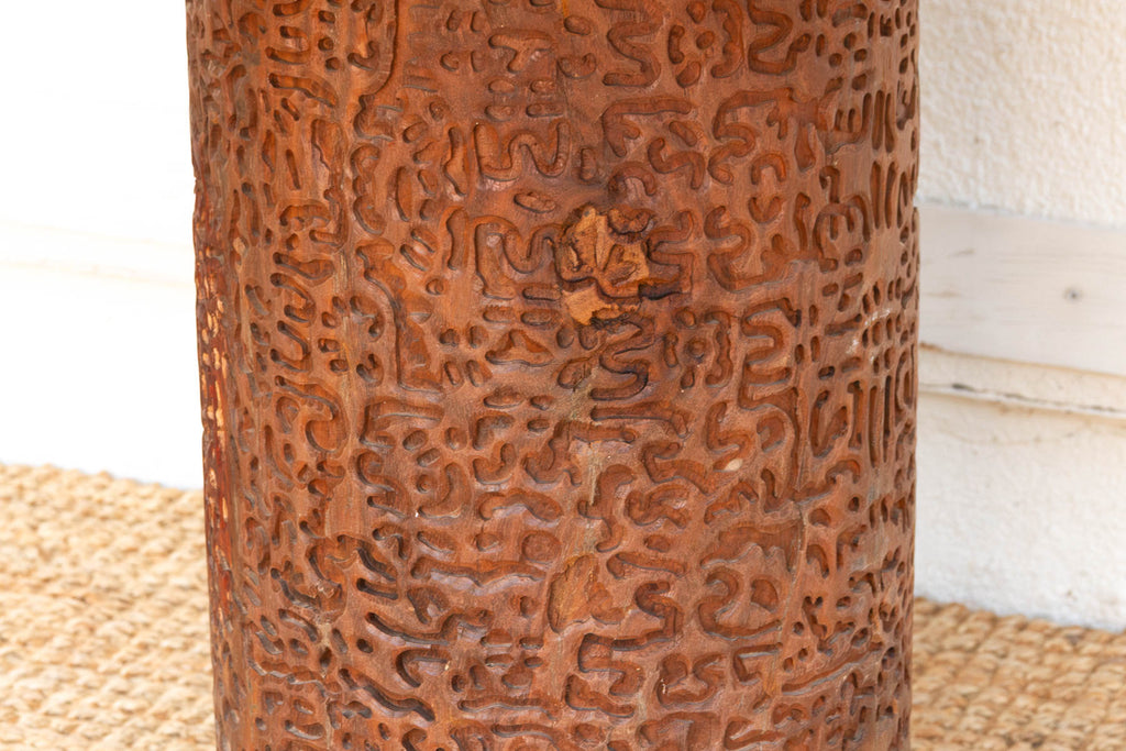 Finely Carved Reclaimed Teak Round Pedestal Dining Table